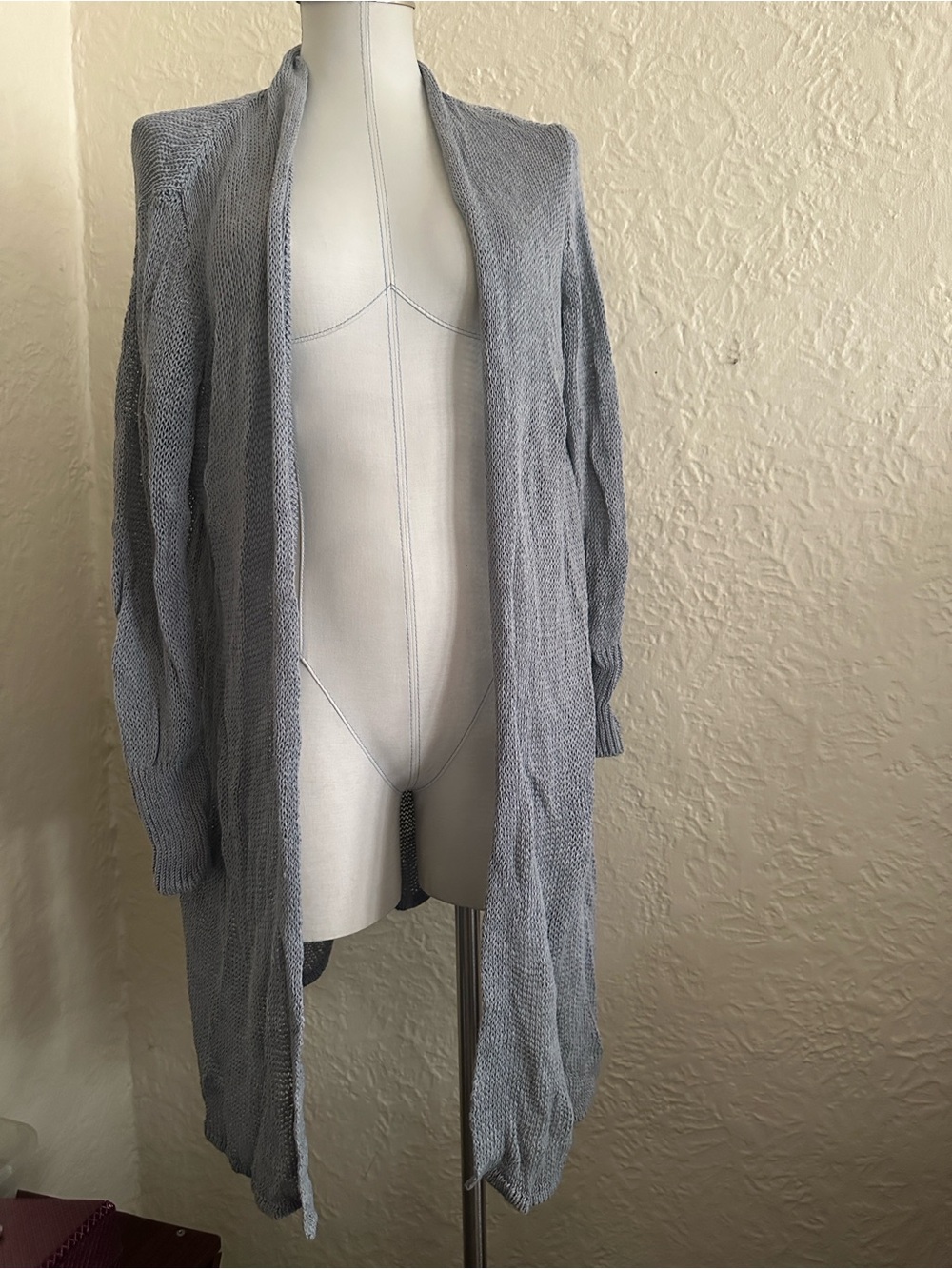 Eileen Fisher Organic Linen Cotton Light Blue Knit Cardigan Sweater Medium